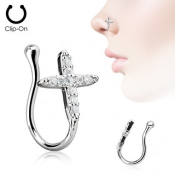 CZ Cross Fake Clip On Nose Ring